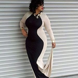 Bodycon Slim Beige And Black Maxi